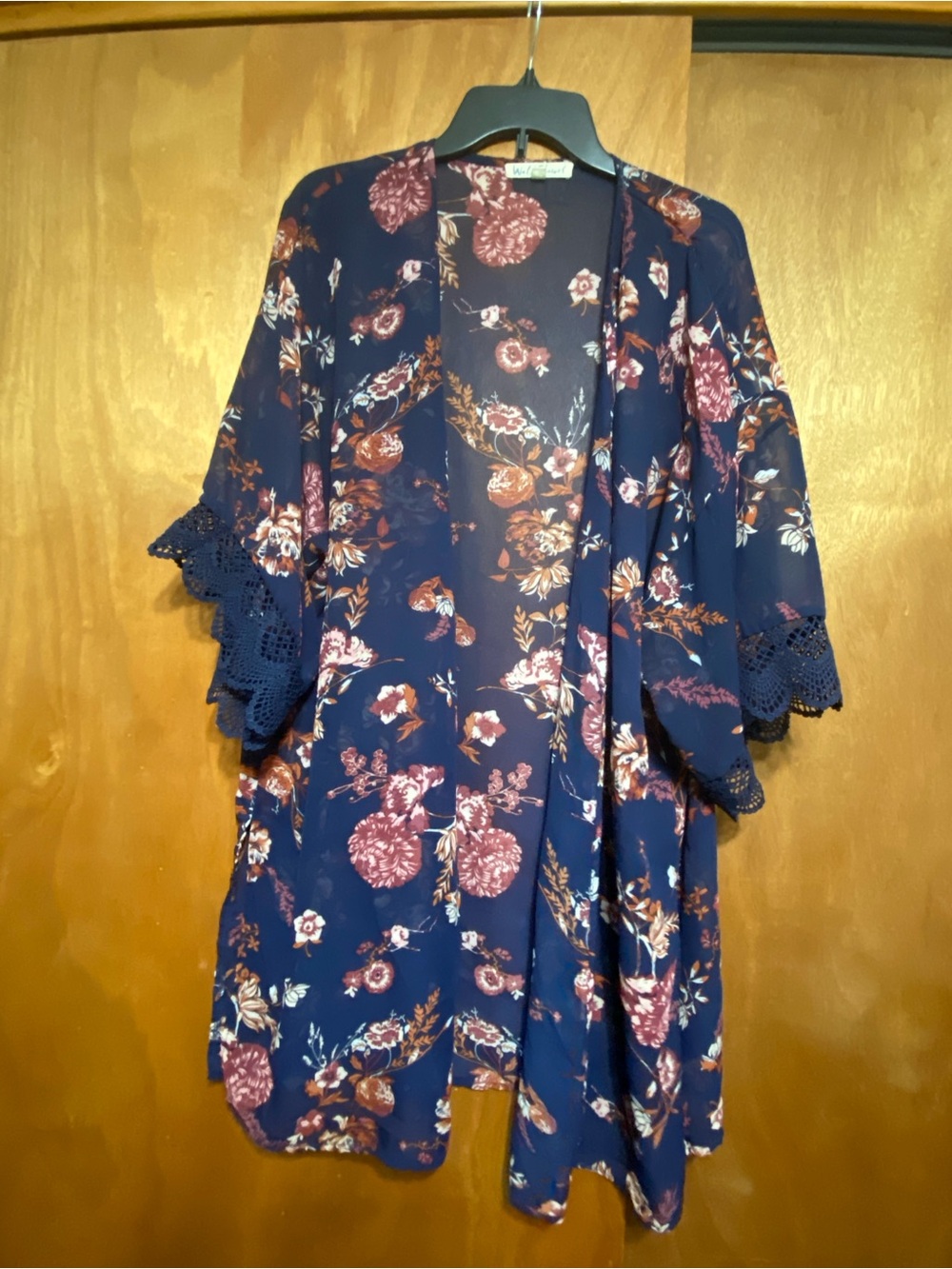 Wallflower Navy and Rust Floral Sheer Kimono
